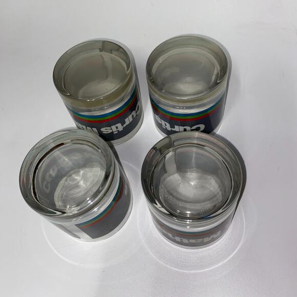 4 Vtg Curtis Mathes Promotional Advertising Rocks Glasses Gray & Rainbow Stripe - Picture 7 of 7